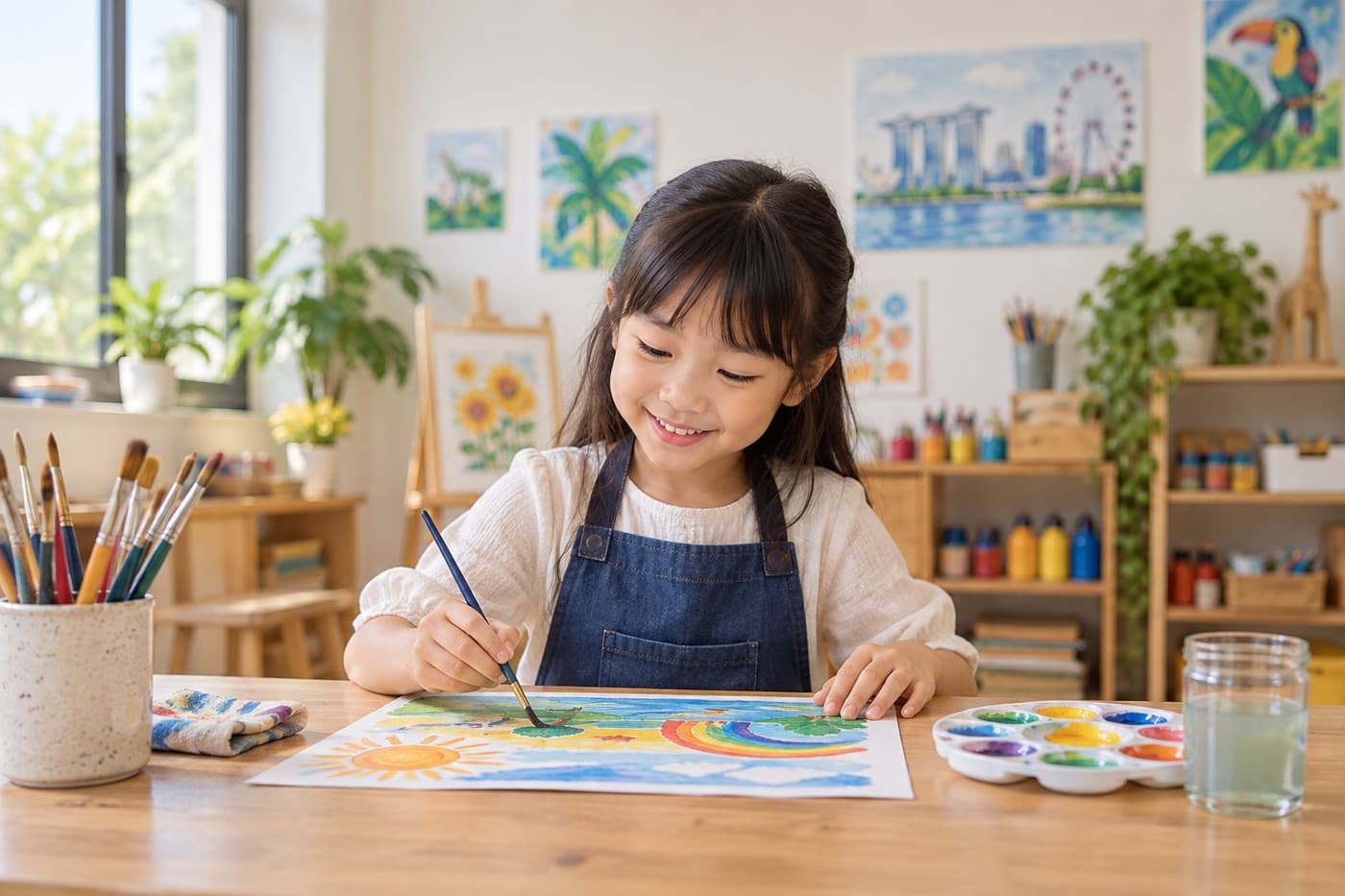 A child enjoying a colourful arts activity